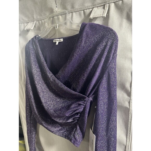 NWT REFORMATION METALLIC HERRON KNIT LONG SLEEVE WRAP TOP Purple Size M Midnight - Picture 3 of 7